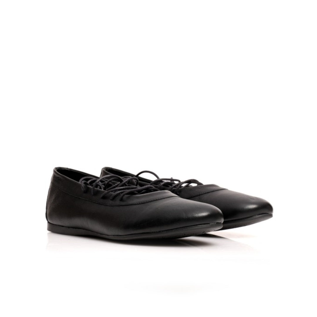 Ballerines Cuir noir à lacets P26-2705