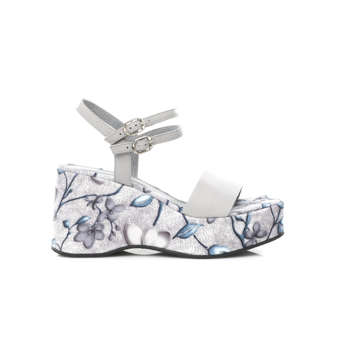 Sandale Compensee fleuri Cuir E25-041