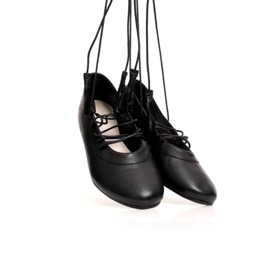 Ballerines Cuir noir à lacets P26-2705