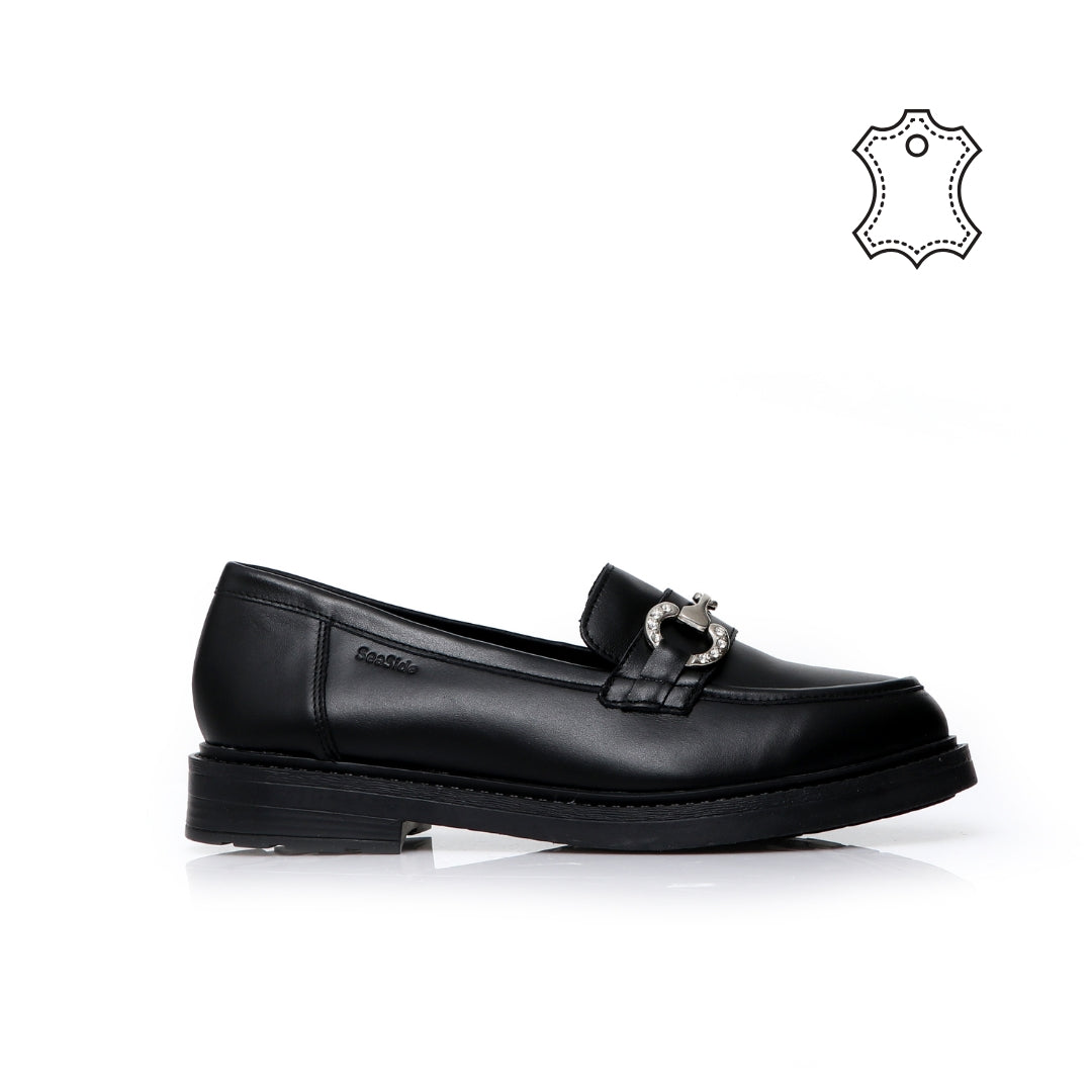 Mocassin Cuir Avec Accesoire Strass P26-406