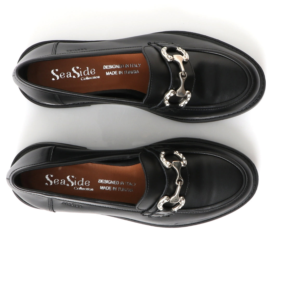 Mocassin Cuir Avec Accesoire Strass P26-406