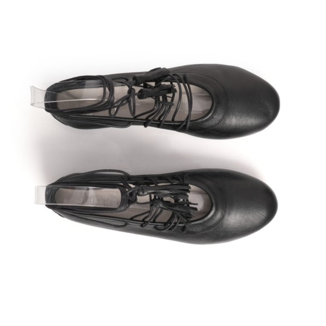 Ballerines Cuir noir à lacets P26-2705