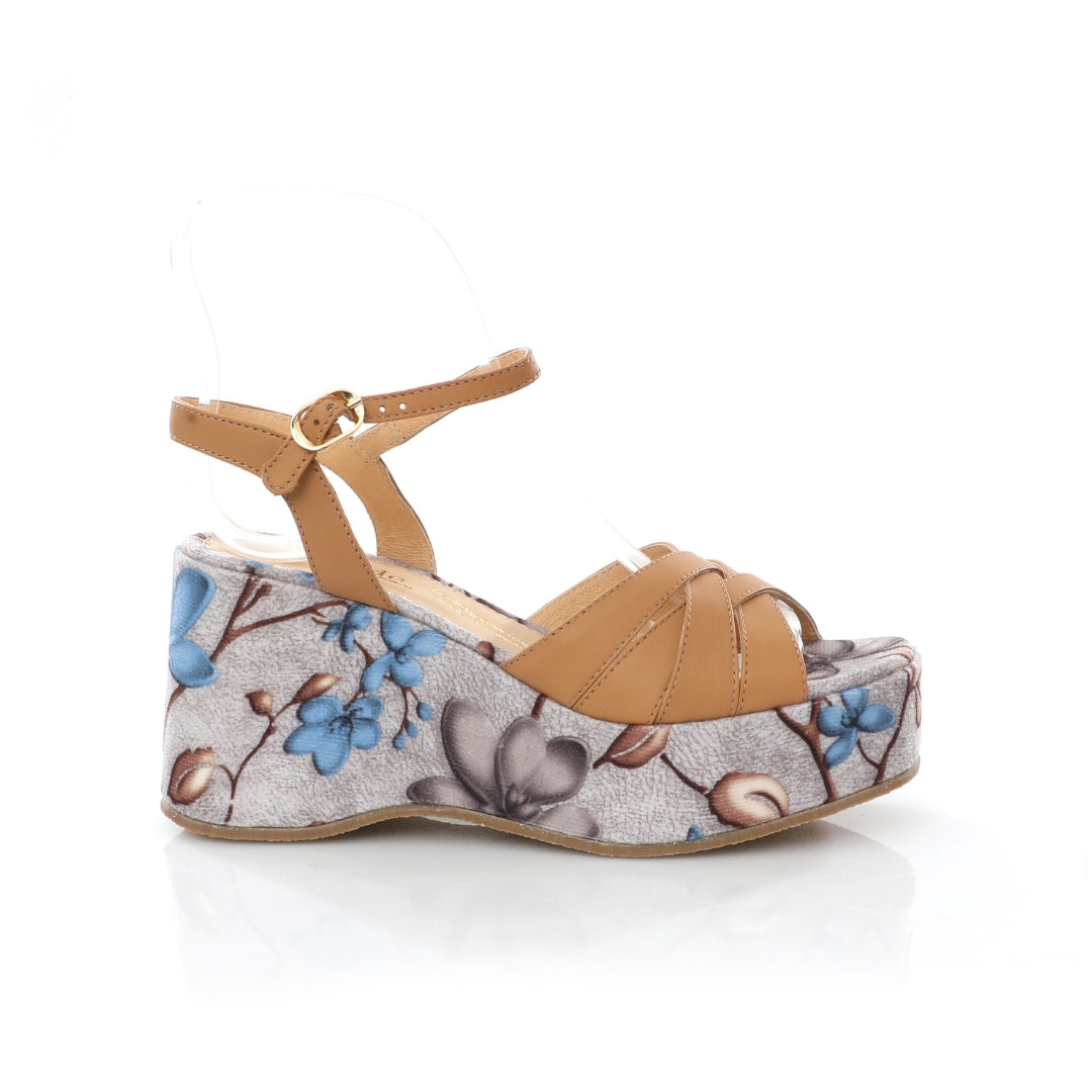 Sandale Compensée fleuri Cuir E25-042