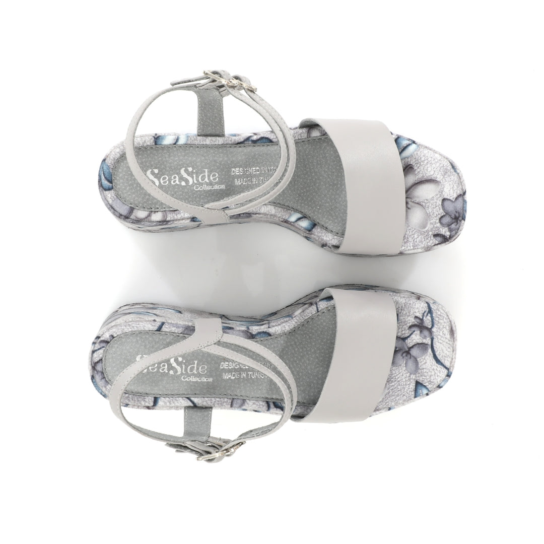 Sandale Compensee fleuri Cuir E25-041