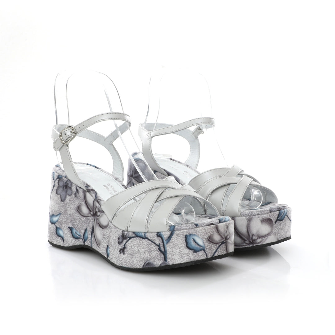 Sandale Compensée fleuri Cuir E25-042