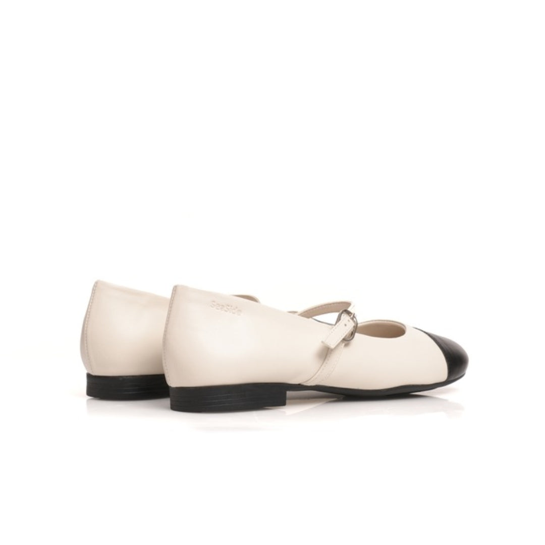 Mary Jane Cuir bimatiere plat P26-1018