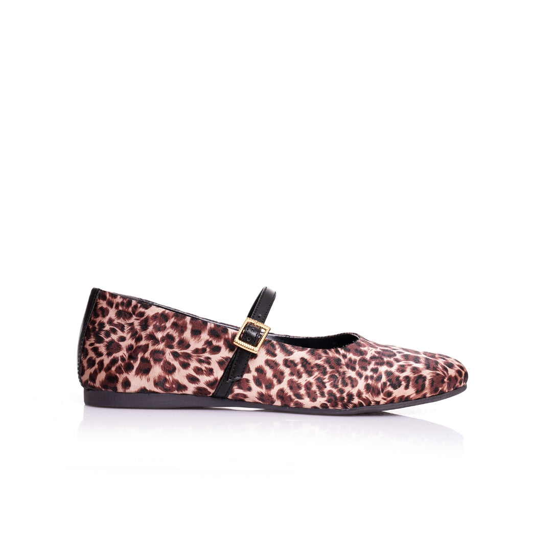 Ballerines tissu satin imprimé léopard
