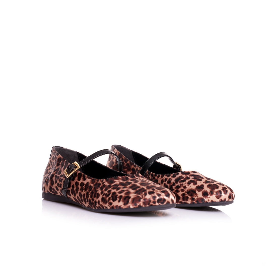 Ballerines tissu satin léopard
