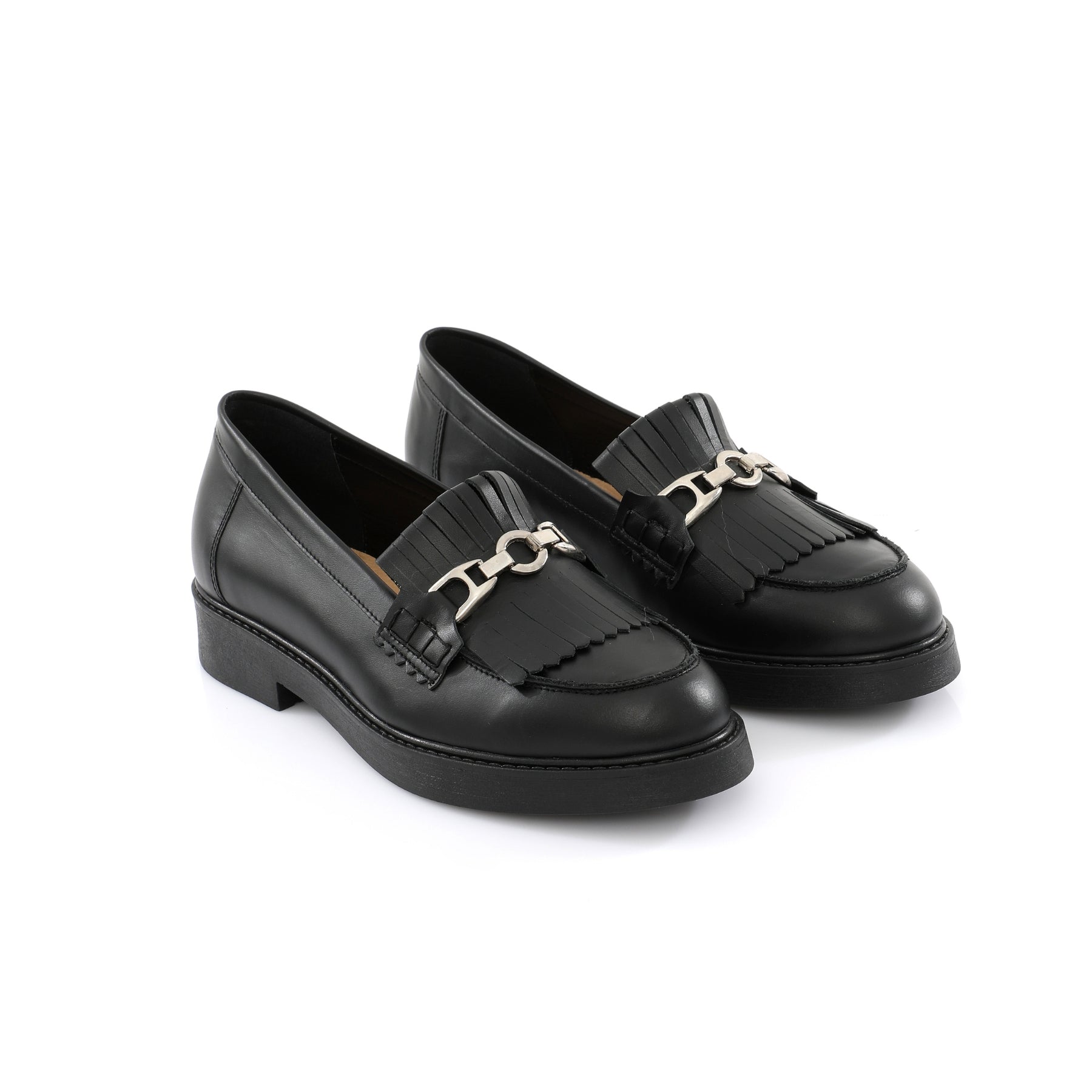Mocassin Frange {Cuir} PLAT P25-400
