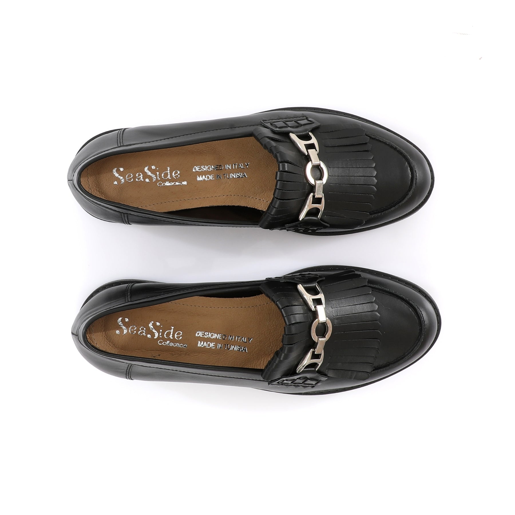 Mocassin Frange {Cuir} PLAT P25-400