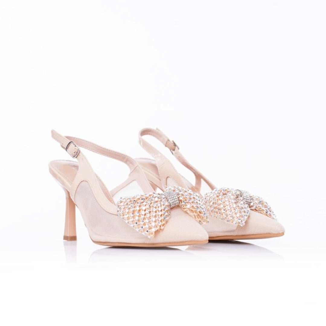 Slingback papillons Strass beige