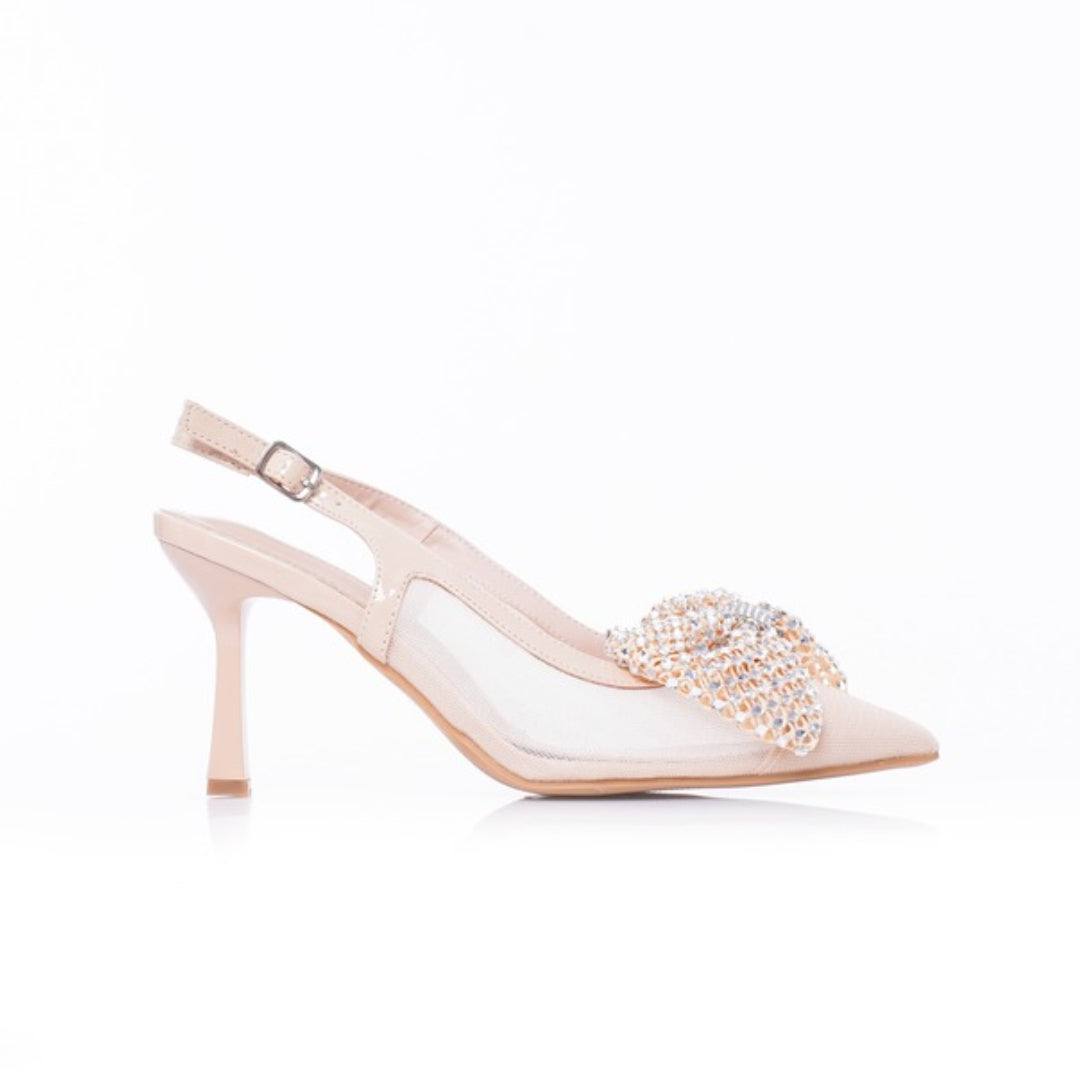 Slingback papillons Strass beige