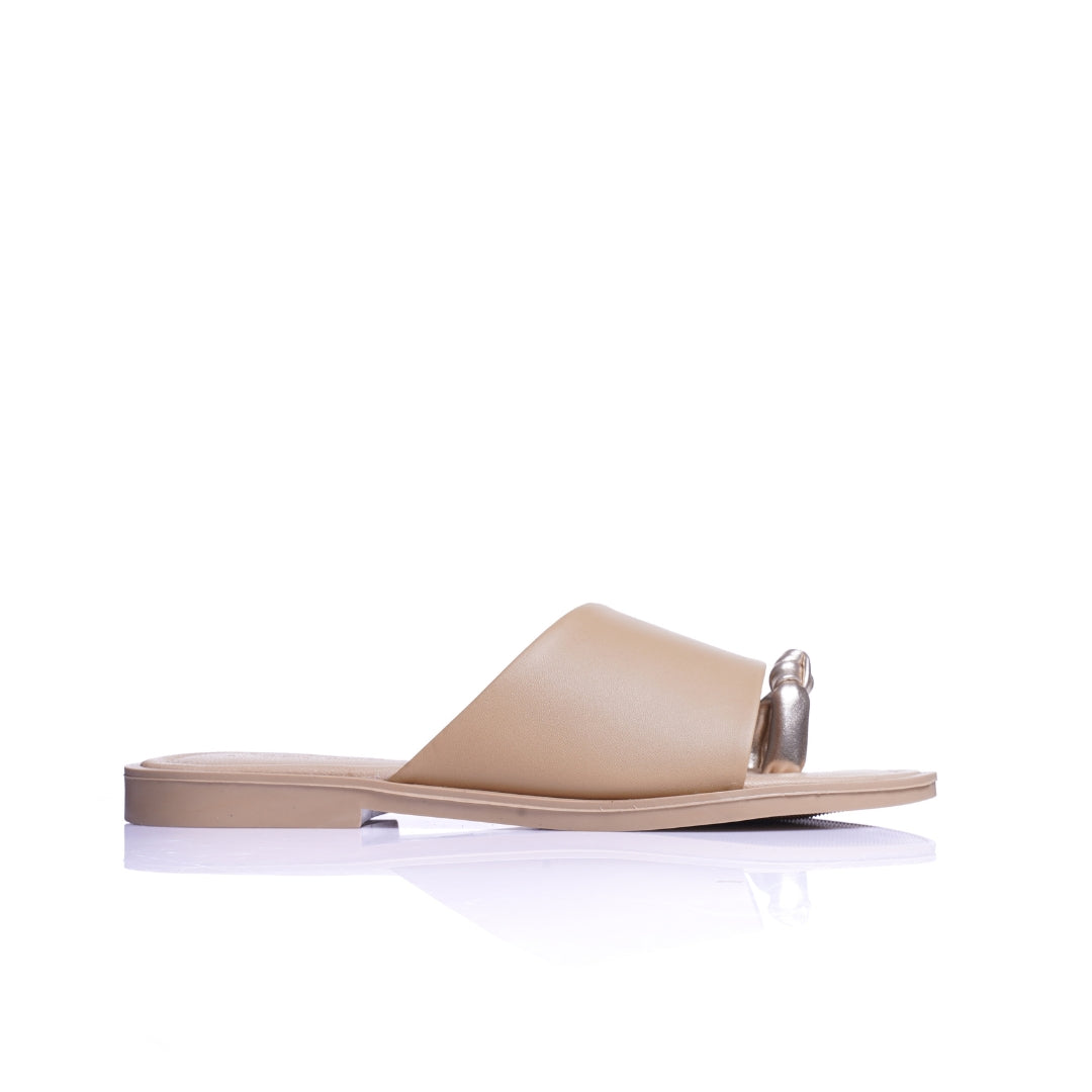 claquette cuir femme nœud doré sable 100 cuir