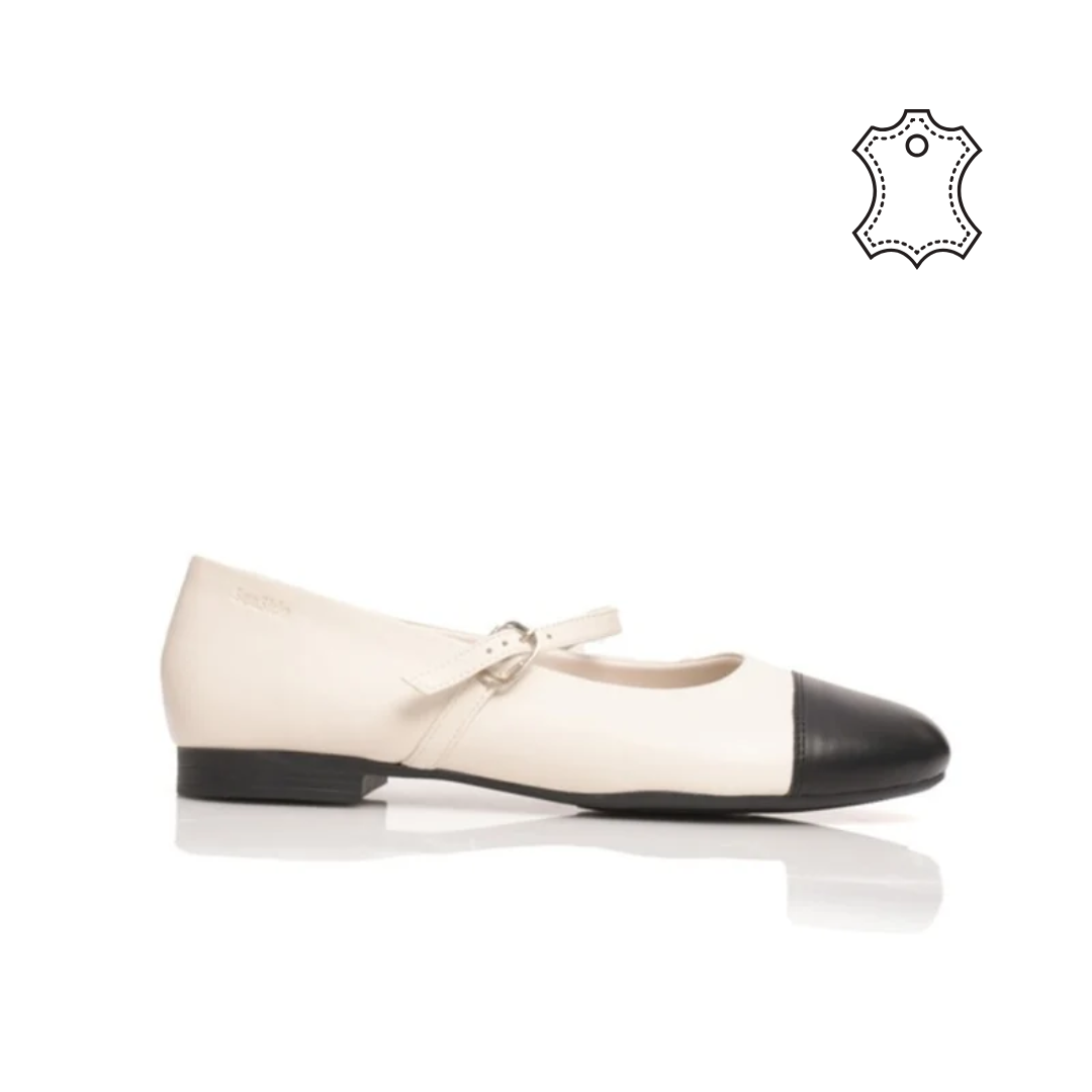 Mary Jane Cuir bimatiere plat P26-1018