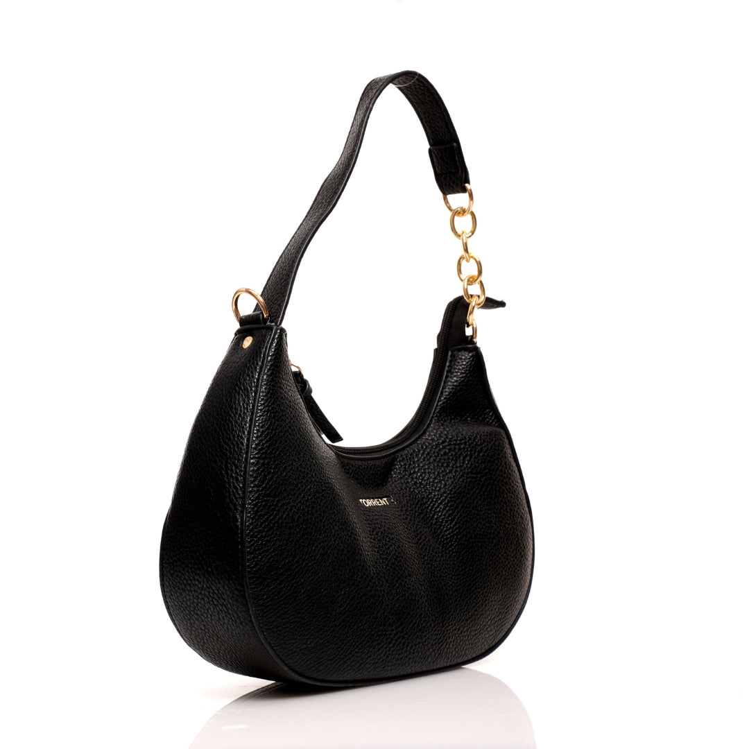 sac a main noir épaule avec accessoire dore