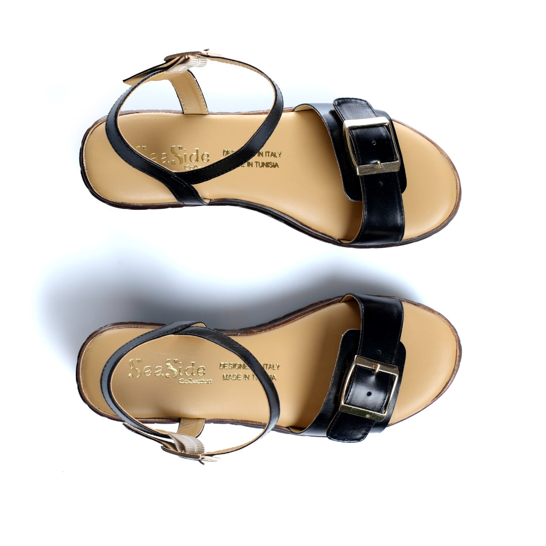 sandale compensée cuir véritable