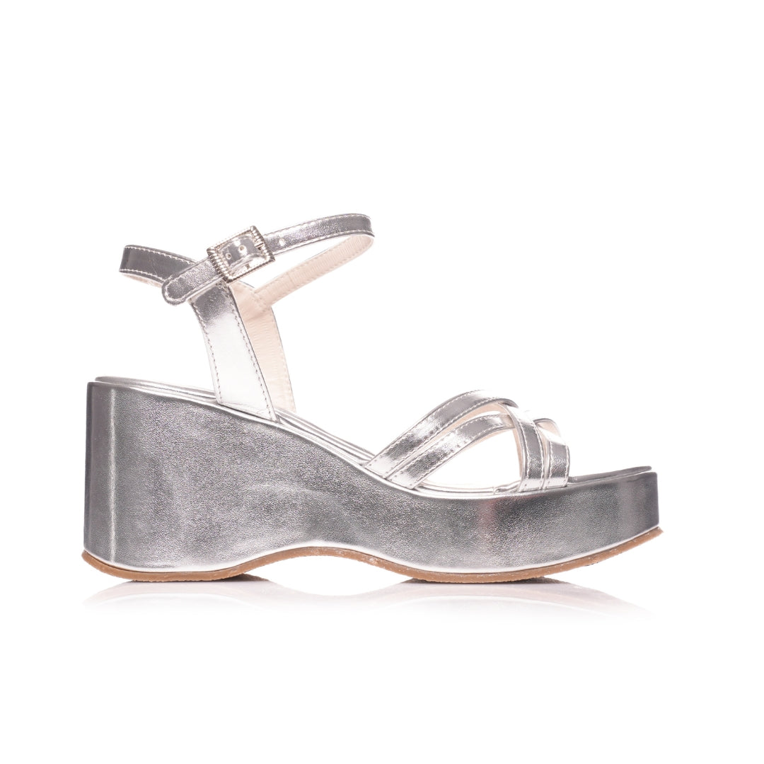 sandale compensée femme argent Seaside talon 6 cm plateforme 2 cm