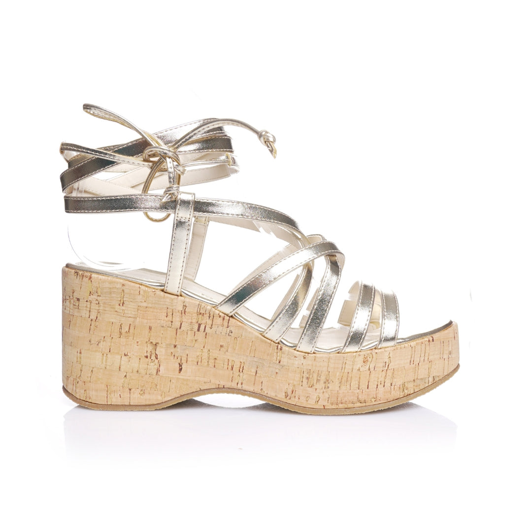 sandales compensées dorées femme talon 7 cm plateforme 3 cm
