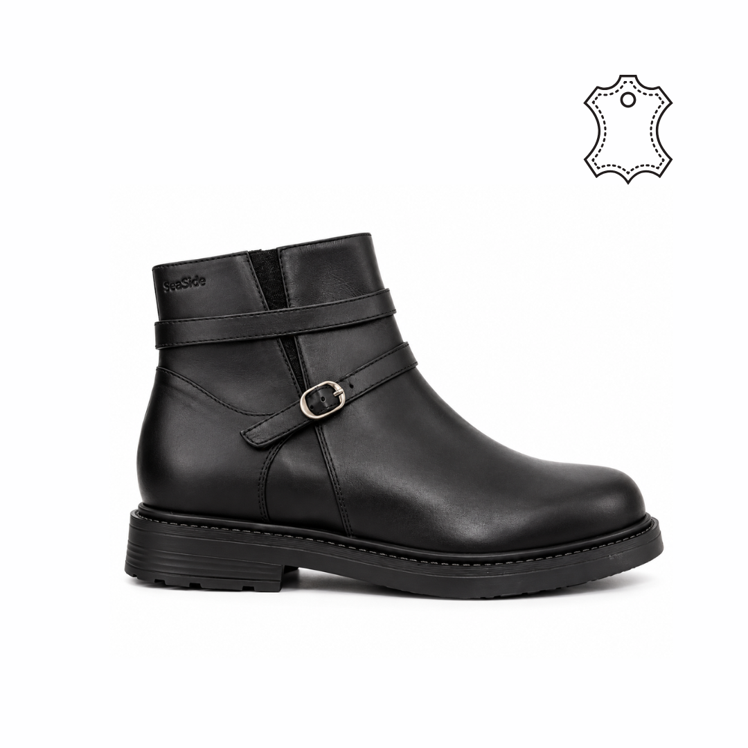 Bottine Cuir Plat Ceinture  H26-P104