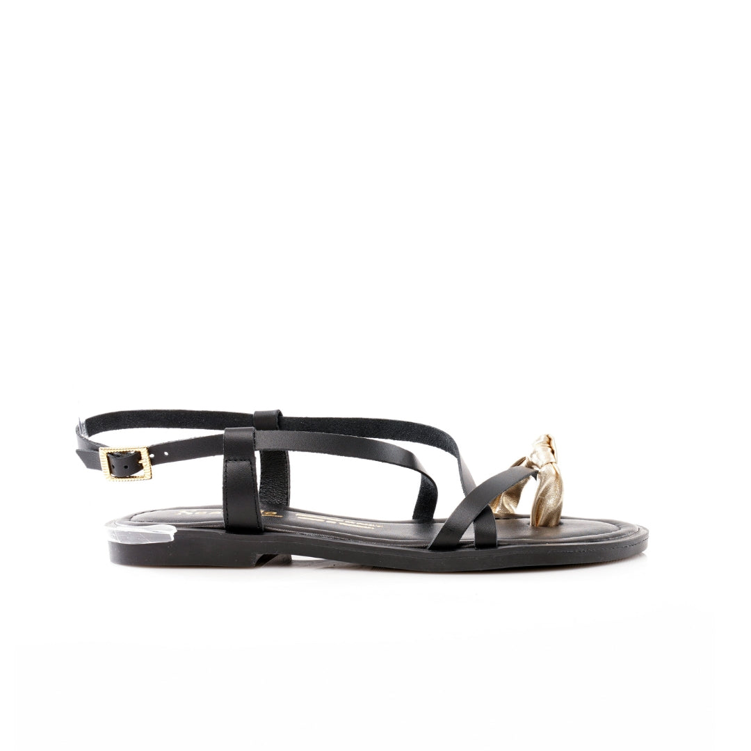 Sandale plate Cuir avec nœud doré E25-072