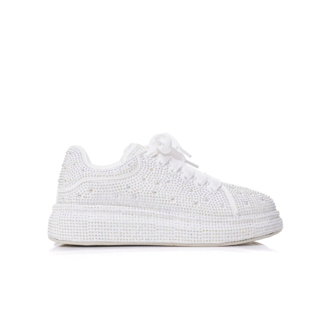 Baskets femme à strass blanc