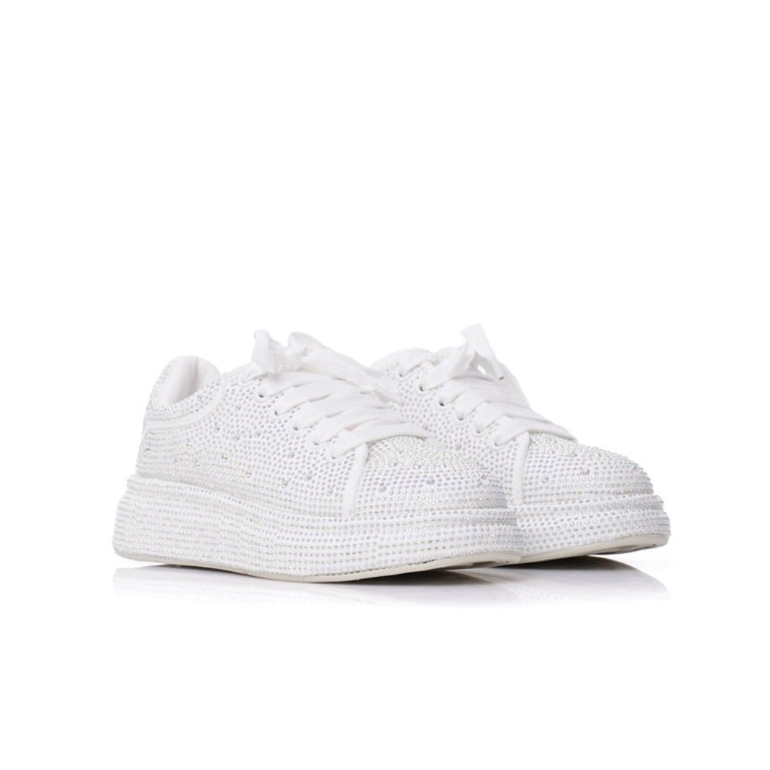 Baskets femme à strass blanc