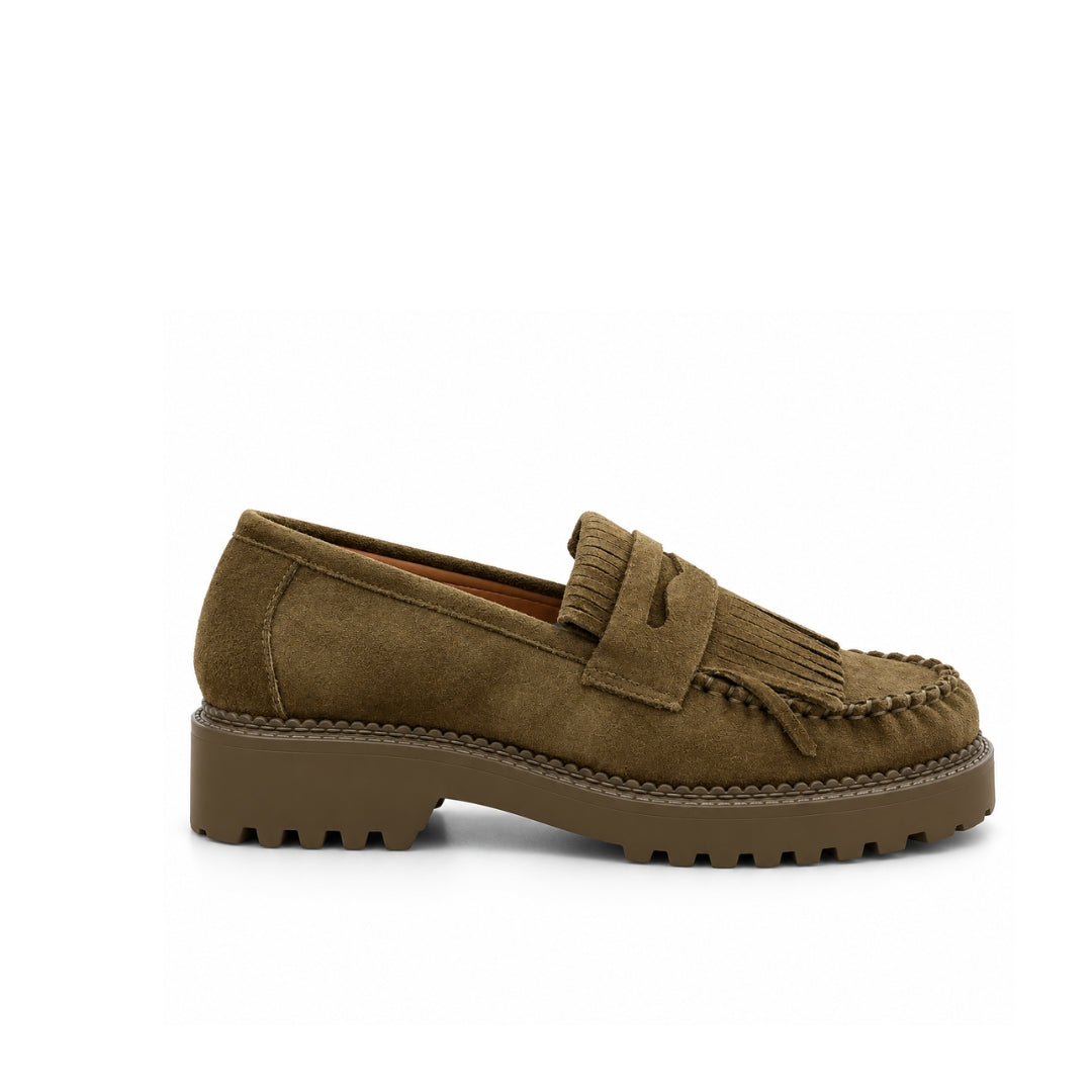 Mocassin Daim Frange Plat  H26-F091