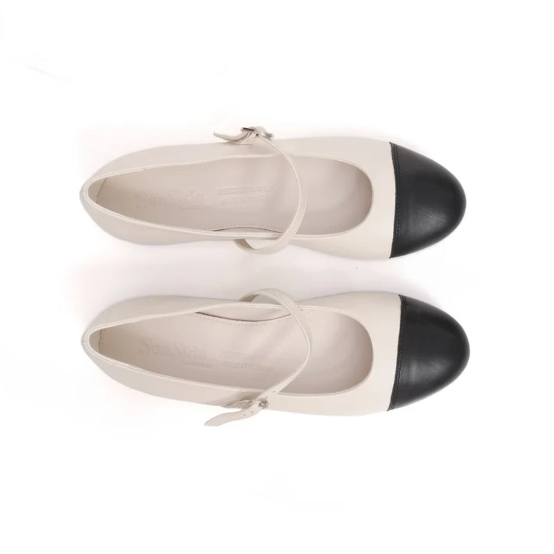 Mary Jane Cuir bimatiere plat P26-1018