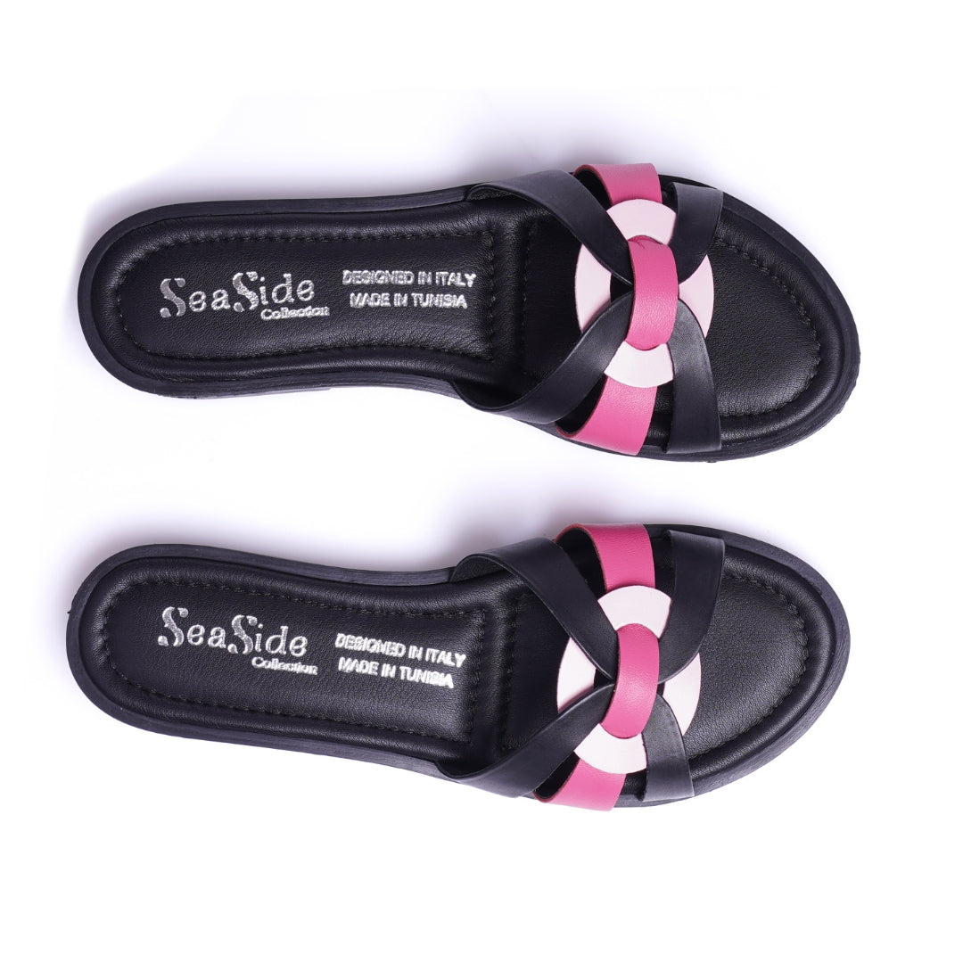 Claquette cuir plat    E26-7081