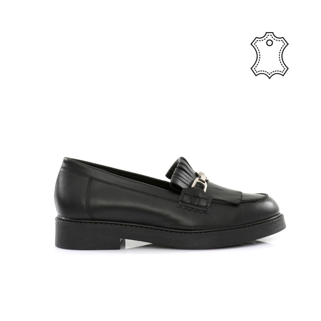 Mocassin Frange Cuir Plat  P25-400