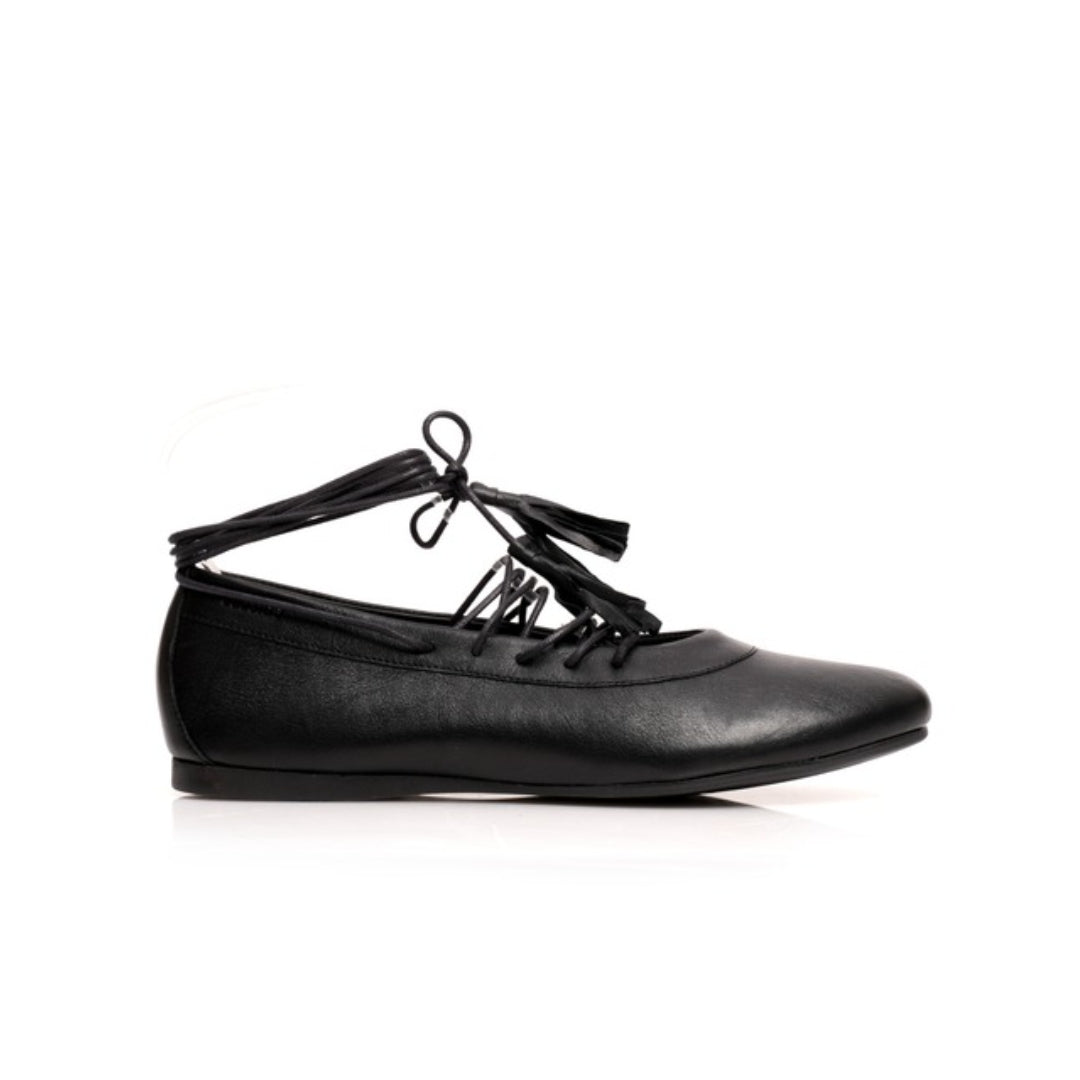 Ballerines Cuir noir à lacets P26-2705