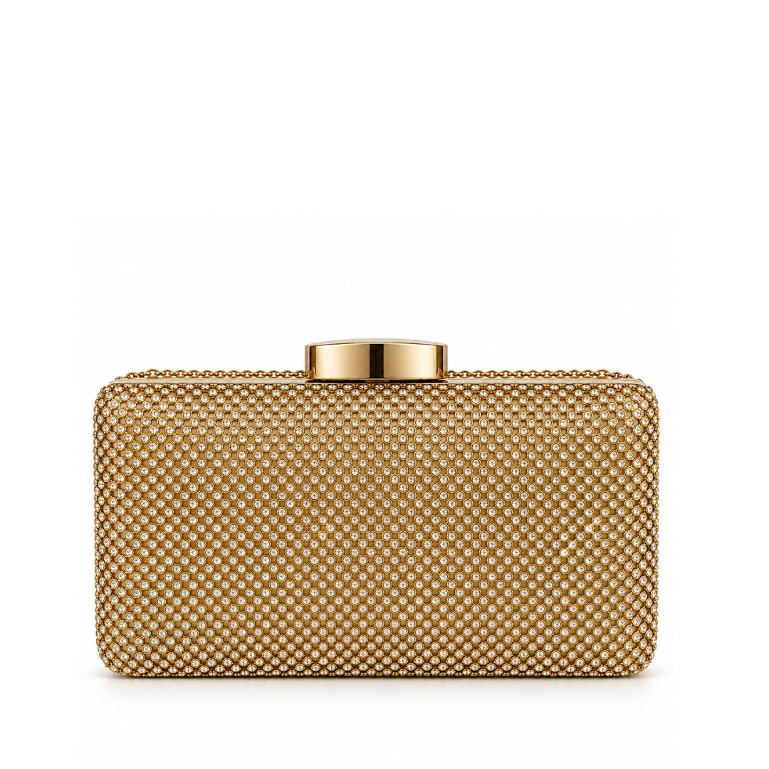 Pochette de soirée dorée femme de 20 cm de largeur et 12 cm de hauteur