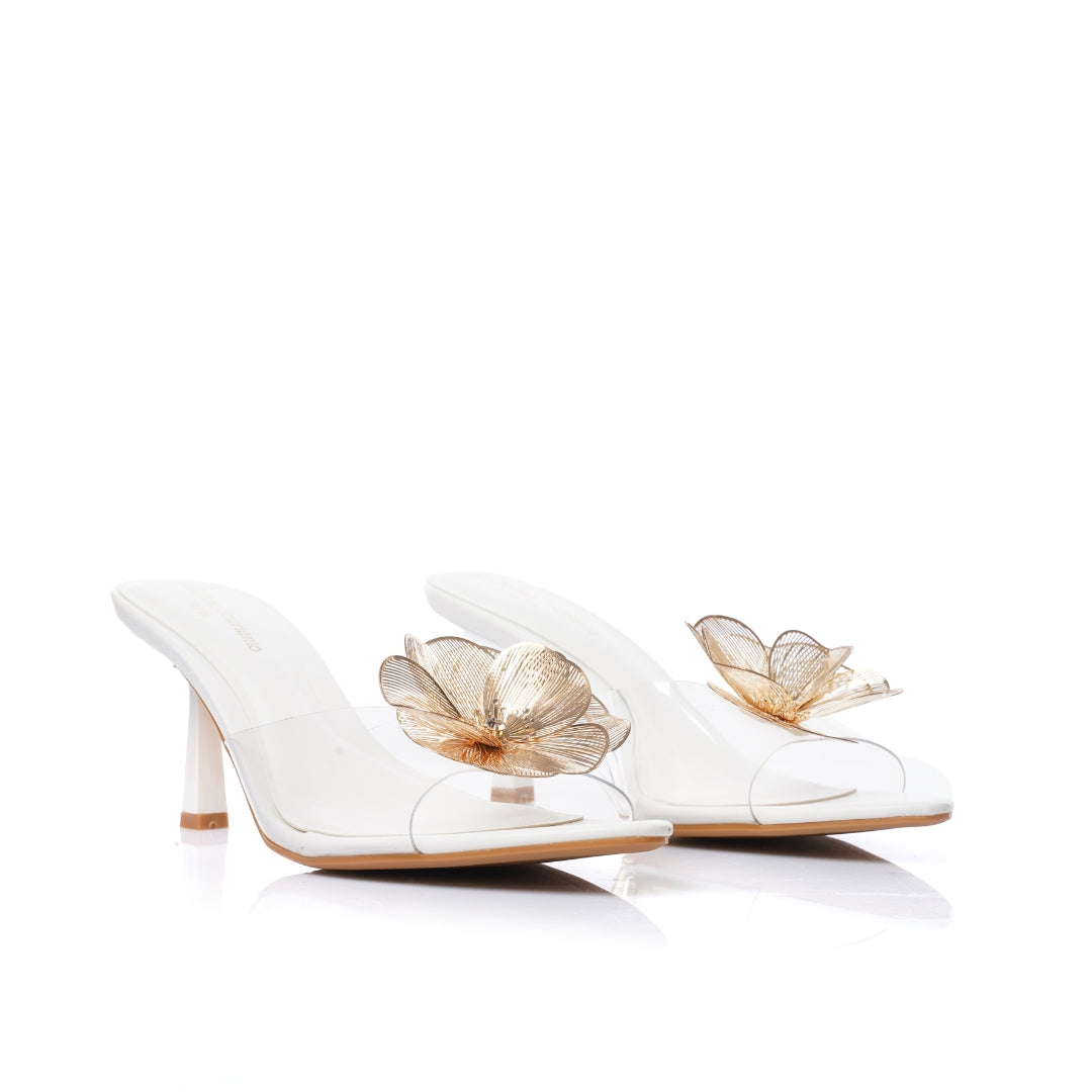 Sabot transparente fleur talon blanc