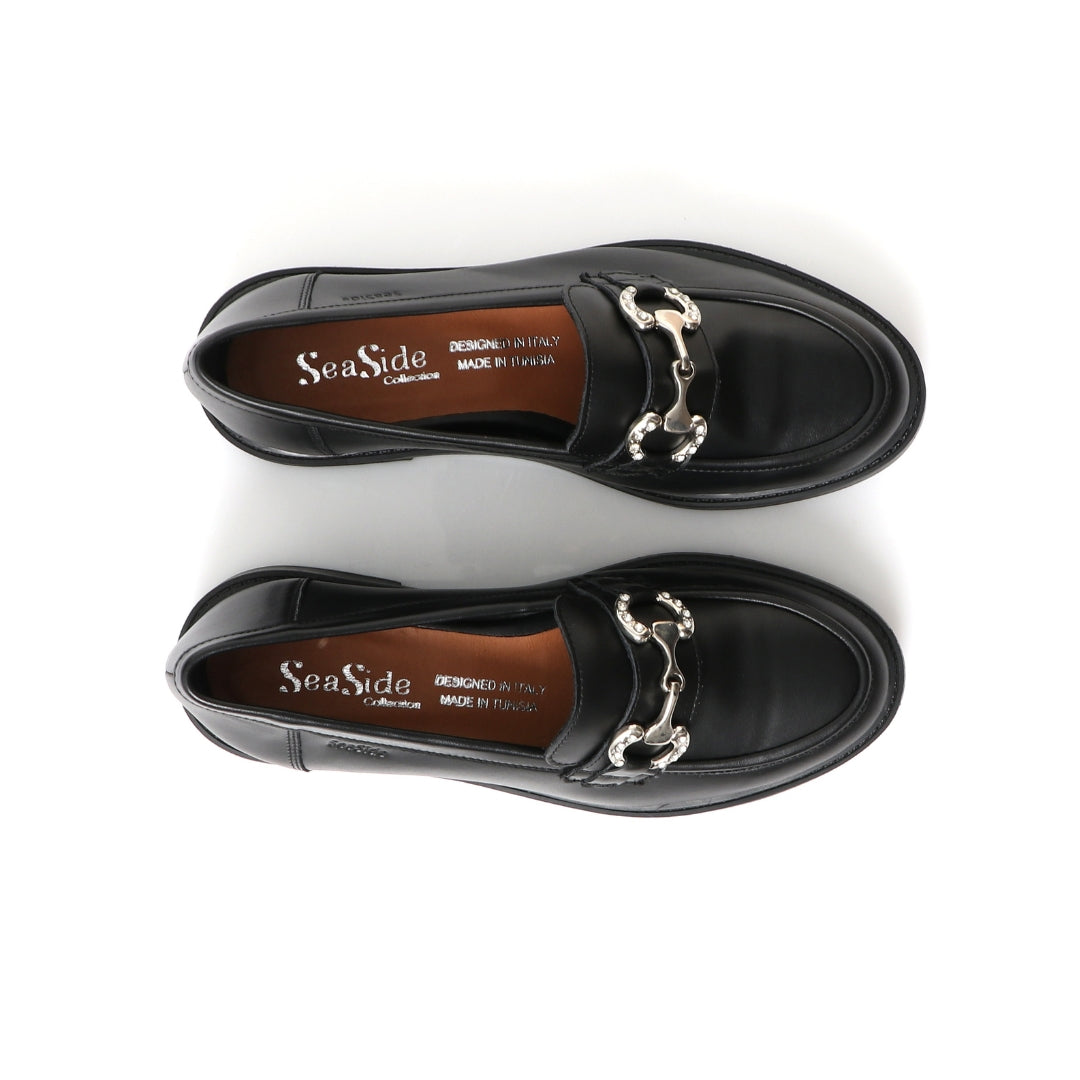 Mocassin CUIR Avec Accesoire Strass P26-406