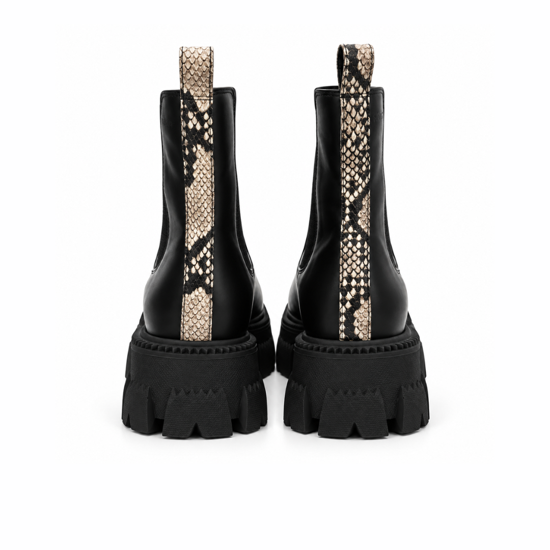 bottine cuir avec bande serpent