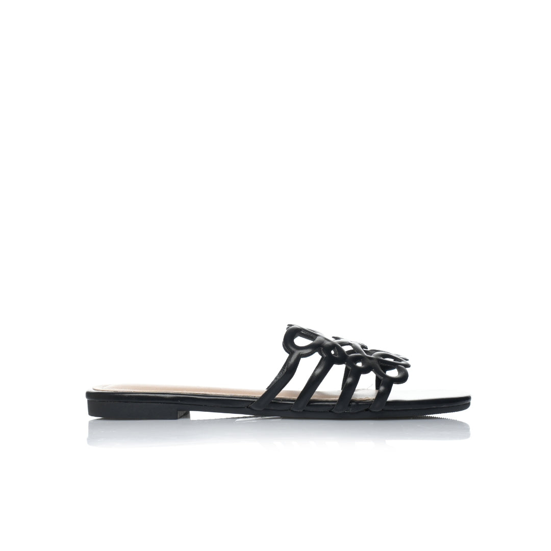 claquette plate femme noir simili cuir