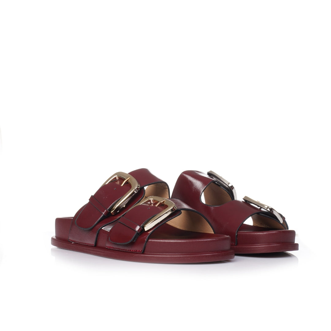 claquettes bordeaux femme