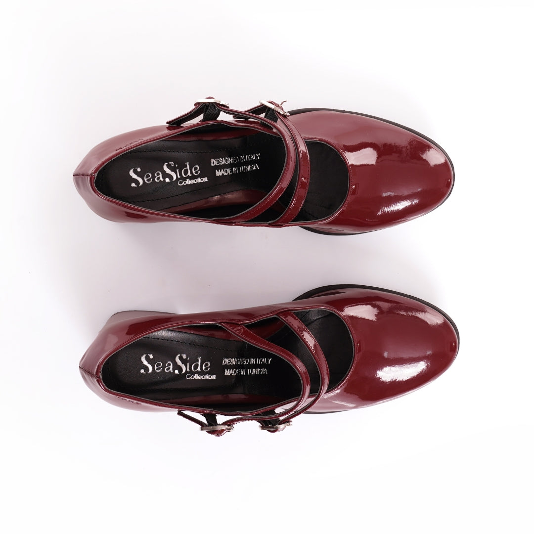 mary jane bordeaux vernis double bride