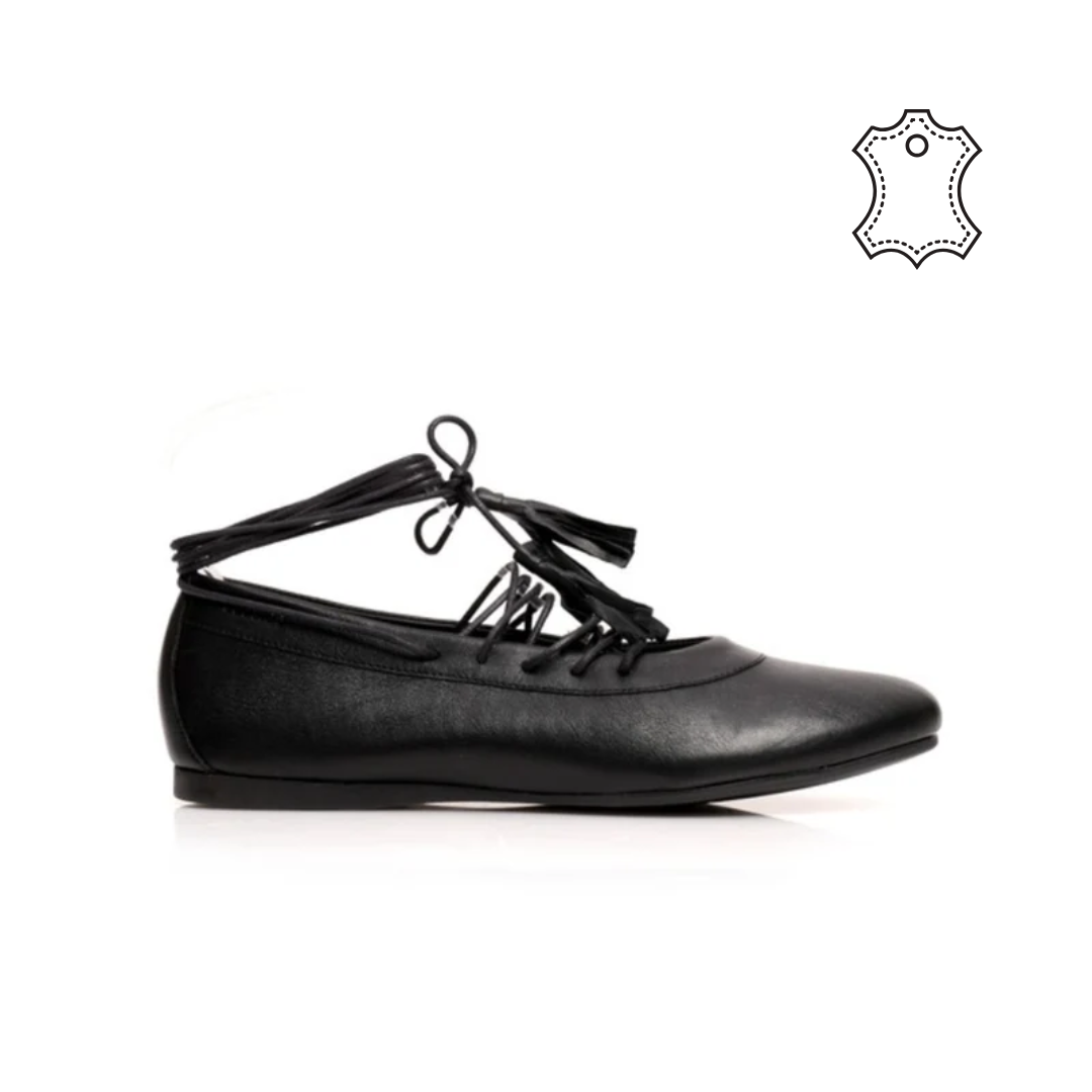 Ballerines Cuir noir à lacets P26-2705