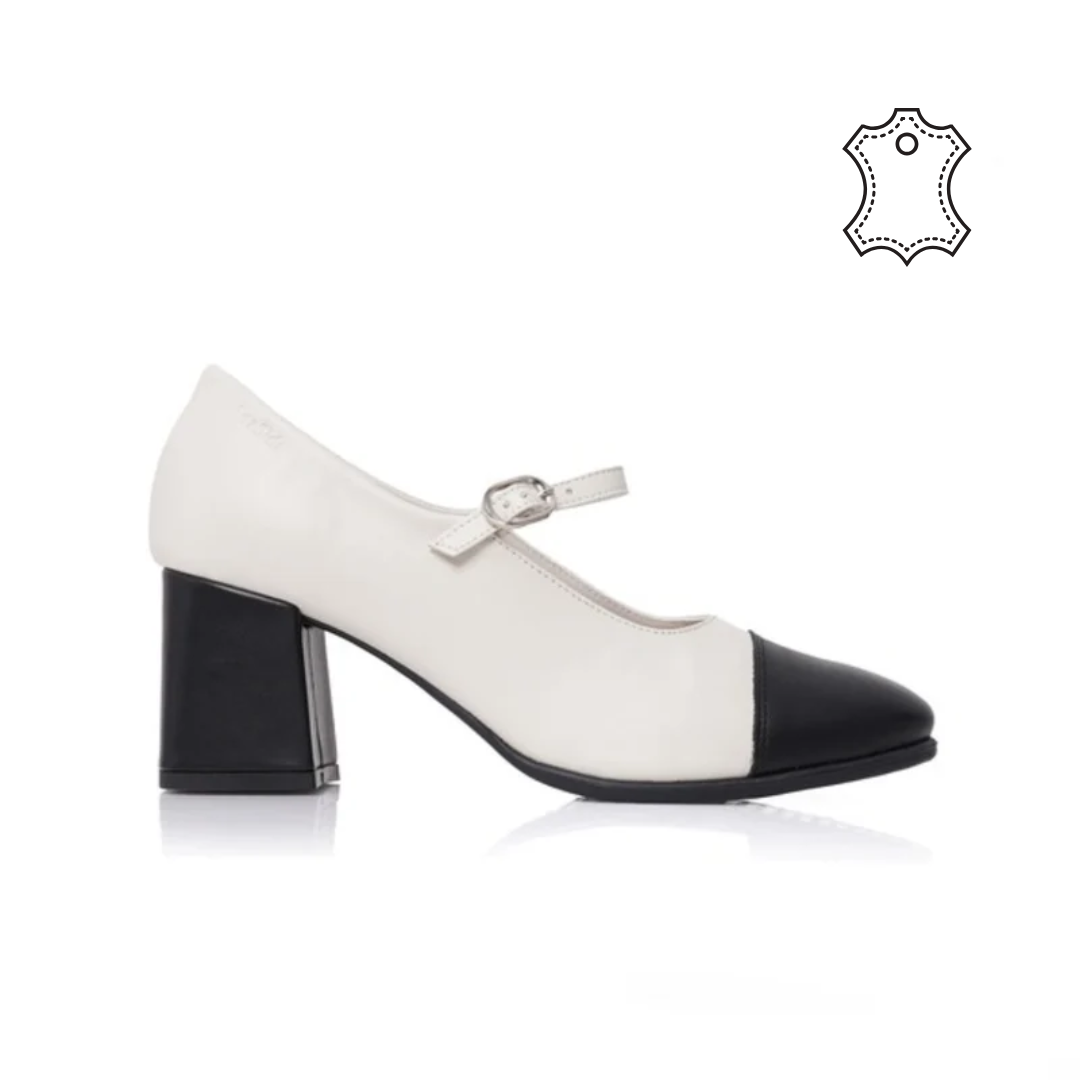 Mary Jane Cuir Bicolore Demi-Talon  P26-0111