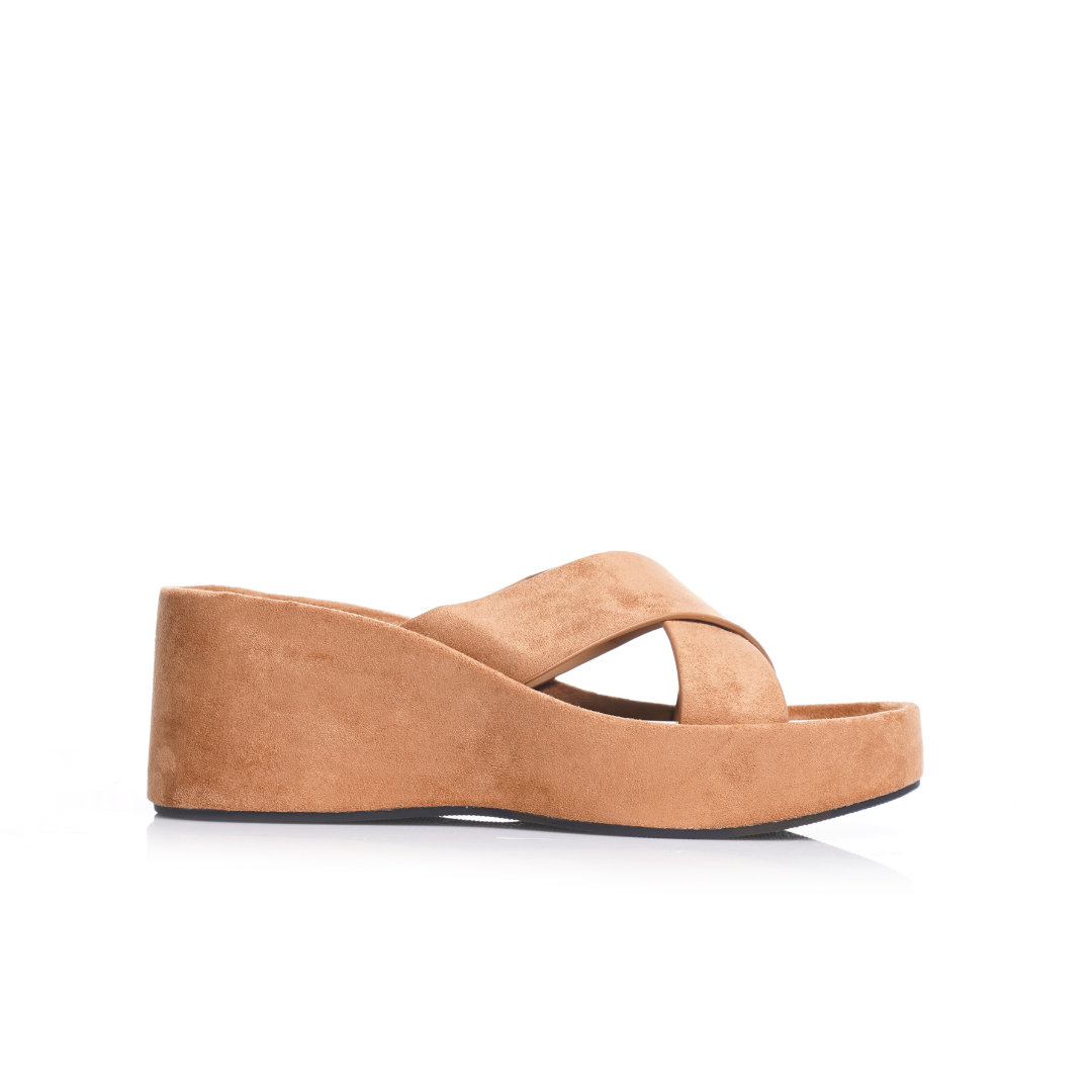 sabot compensé femme daim camel