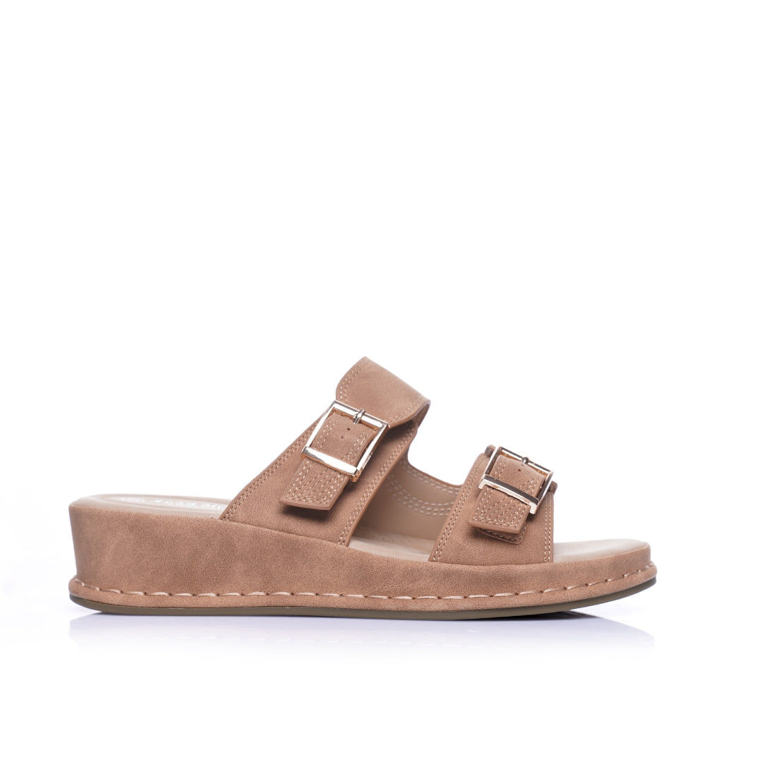 sabot confort femme camel deux boucles plateforme 2 cm