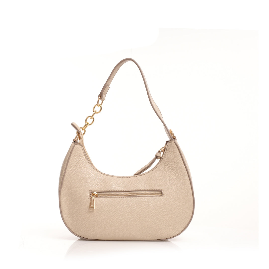 sac a main beige épaule avec accessoire dore 