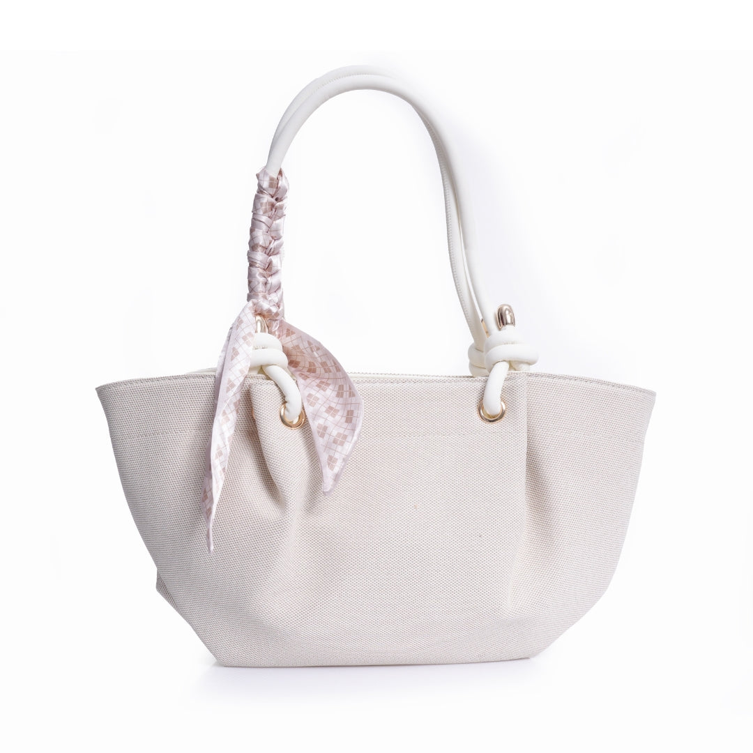 sac cabas beige élégant avec foulard
