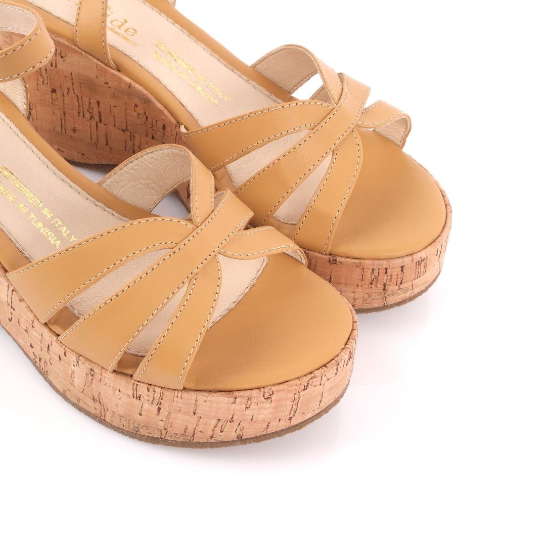 sandale cuir sable compensée